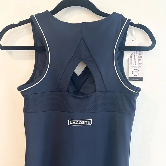 Lacoste Mesh Navy Strapless Dress with White Trim - Picture 12 of 12